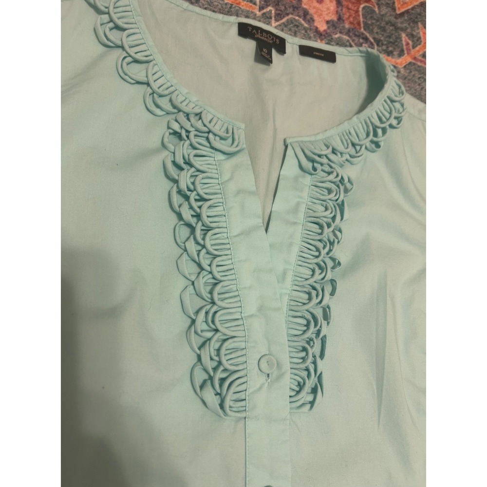 Talbots sz 10 ruffle sleeveless preppy cotton stretch top mint pastel green - Picture 2 of 11
